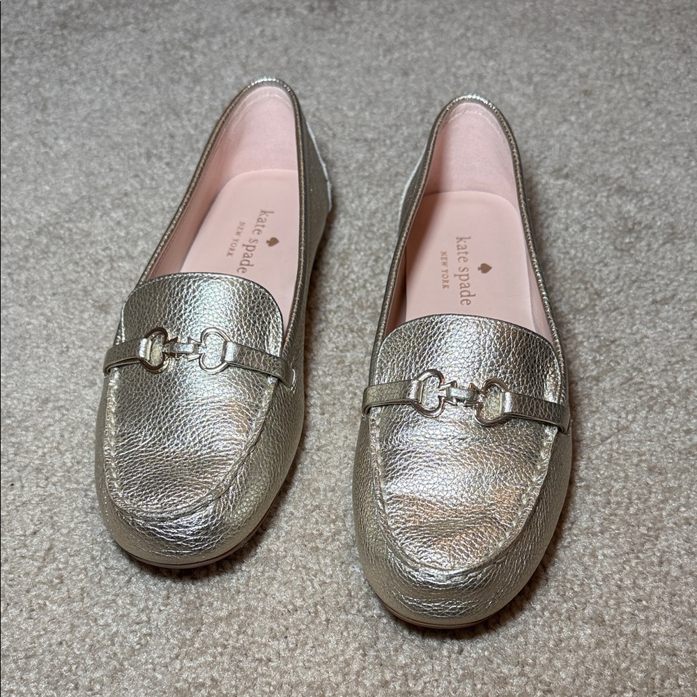 Kate Spade Light Gold Leather Loafers